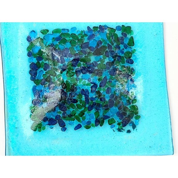 Aqua Blue Pebble Textured Vintage Contemporary Geometric Dish | Catchall | Plate - Picture 8 of 9